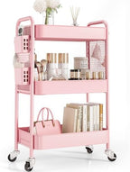 TOOLF 3 Tier Rolling Cart Storage Organizer, Metal Rolling Utility Cart with Wheels, Hooks & Bins Esthetician Craft Art Sturdy Storage with Pegboard for Bathroom, Kitchen, Office, Nursery Diaper by TOOLF