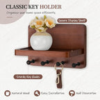 Nekon Key Holder for Wall with Shelf, Pine Wooden Key Hanger, Brown - Image 2