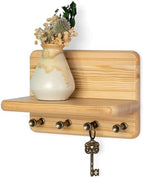 Rebee Vision Key Holder Wall Mount with 4 Hooks for Entryway, Natural Wood by REBEEVISION
