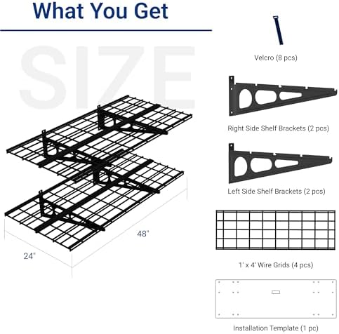 FLEXIMOUNTS 2-Pack 2x4ft 24-inch-by-48-inch Wall Shelf Garage Storage Rack Wall Mounted Floating Shelves, Black, Classic Series - Image 2