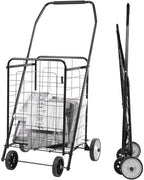 Elevon Foldable Shopping Utility Cart, Collapsible Durable Grocery Utility Cart with Rolling Wheels for Easy Storage, Laundry, Book, Luggage Travel, Compact Portable, Black by ELEVON