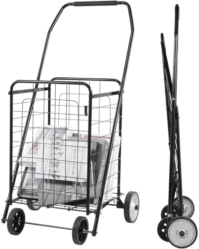 Elevon Foldable Shopping Utility Cart, Collapsible Durable Grocery Utility Cart with Rolling Wheels for Easy Storage, Laundry, Book, Luggage Travel, Compact Portable, Black by ELEVON