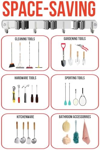 Mop and Broom Holder Wall Mount, Upgraded Broom Hanger Wall Mount, Stainless Steel Broom Organizer for Closet Garage Laundry Room Kitchen Wall Decor(3Racks 4Hooks Silver) - Image 3