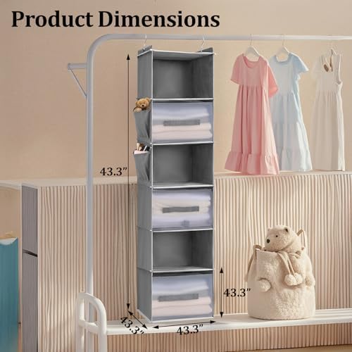 Hanging Closet Organizer, 6-Shelf w/ 3 Drawers & Pockets, Black | No tool installation required, made of non-woven fabric, suitable for all wardrobe storage, with strong load-bearing capacity - Image 3