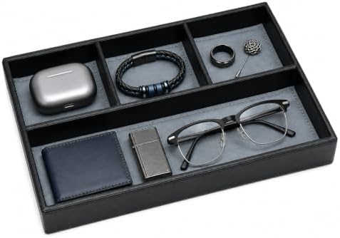 GORESE Leather Valet Tray for Men, Nightstand Organizer Desk Tray, Black by GORESE