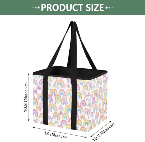 Trunk Organizer Collapsible Car Organizer with Handle Car Storage Box Bin for Groceries SUV Utility Tote Bag Portable Vehicle Container White Rainbow Cloud Playful - Image 2