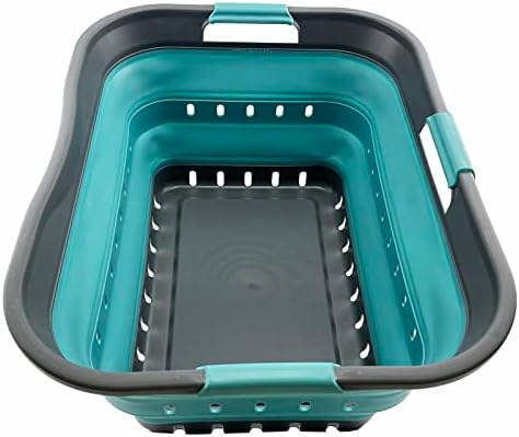 SAMMART 42L (11 gallon) Collapsible Plastic Laundry Basket - Foldable Pop Up Storage Container/Organizer - Space Saving Hamper/Basket (Grey/Crystal Blue) by SAMMART