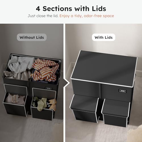 SOLEDI 180L Double Laundry Hamper with Lid and 2 Side Pockets, Dual Hamper - Image 5