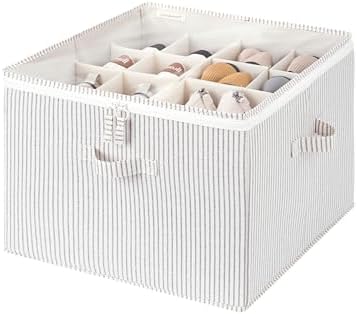 StorageWorks Shoe Organizer for Closet, Fits up to 16 Pairs, Shoe Cubby Storage Containers with Adjustable Dividers and Clear Cover, Khaki and Beige Stripes by StorageWorks