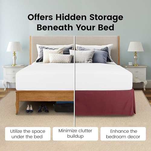 Utopia Bedding Queen Bed Skirt - Soft Quadruple Pleated Ruffle - Easy Fit with 16 Inch Tailored Drop - Hotel Quality, Shrinkage and Fade Resistant (Queen, Burgundy) - Image 3