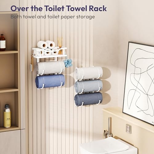 SWTYMIKI Over the Door Towel Rack - 6 Tier Towel Racks for Bathroom Wall Mounted, Towel Holder with Shelf, Hanging Rolled Towel Storage Organizer for Small Bathroom, Camper, RV, White - Image 4