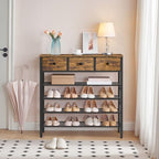 YATINEY 5-Tier Shoe Rack with 3 Drawers, Metal Shoe Organizer for 20 Pairs with Storage Shelves and Wooden Top, for Entryway, Hallway, Foyer, Closet, Rustic Brown and Black SS35BR - Image 2