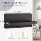 Nekon Key Holder for Wall with Shelf, Pine Wooden Key Hanger, Black - Image 3