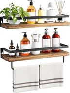 Amada Bathroom Shelves with Towel Bar, Set of 2, Rustic Brown by AMADAHOMEFURNISHING