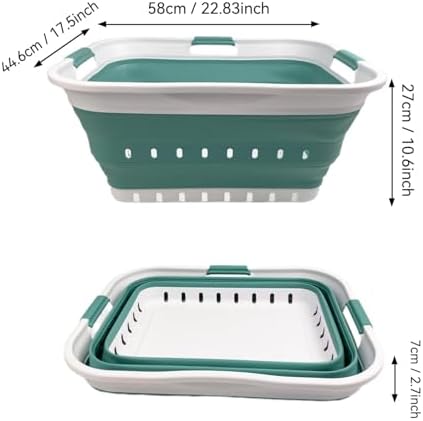 SAMMART 42L (11 gallon) Collapsible Plastic Laundry Basket - Foldable Pop Up Storage Container/Organizer - Space Saving Hamper/Basket (1, White/Celadon Green) - Image 3