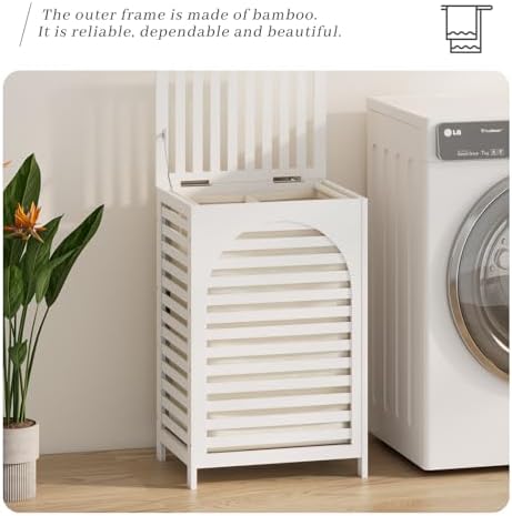 Laundry Hamper with Lid,Bamboo Large Waterproof Clothes Laundry Basket,Removable Washing Bags with Handles,clothes basket (White) - Image 6