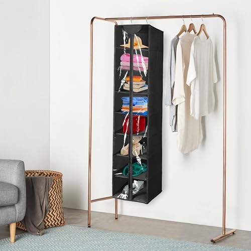 Libeder Hanging Closet Organizer, 8-Shelf Wardrobe Clothes Storage Organizer with Zipper,Hanging Shelves for Sweater,Shoes,Purse,Hats,Black - Image 5