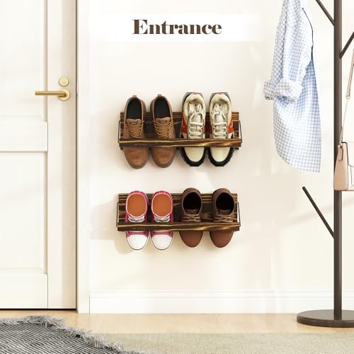 Nisorpa 20 Inches Wall Mounted Shoe Rack, Rustic Burnt Wood, 2 Pack - Image 3