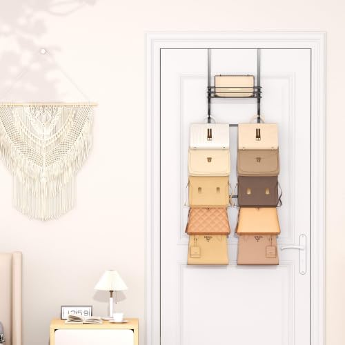 SWTYMIKI Over the Door Purse Organizer - Wall Mounted Handbag Organizer with 10 Hooks and Metal Basket, Hanging Purse Storage Rack Holds up to 10 Bags, Bag Rack Can Use As 1/2 Part, for Door, Closet - Image 7