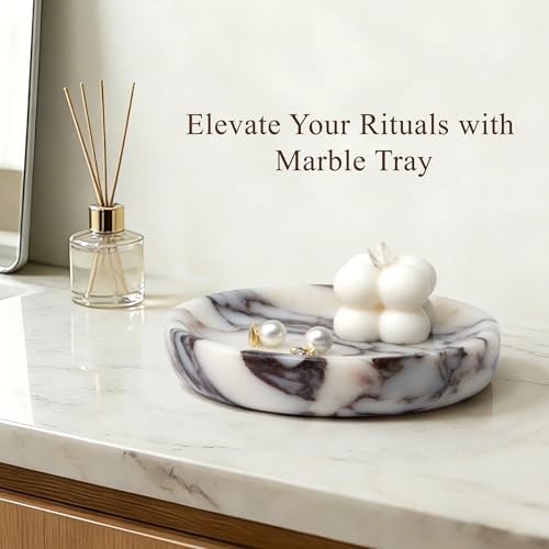 LIN CHUAN Marble Jewelry Dish, Round Ring Dish, 5.5 Inch, Calacatta Viola - Image 4