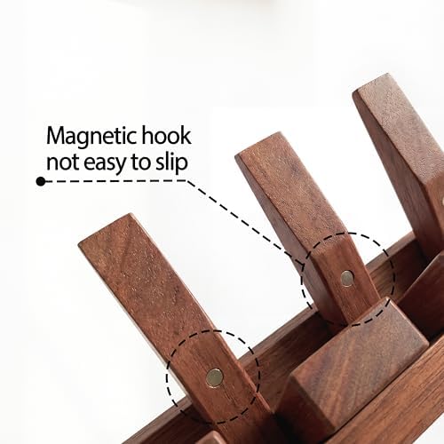 Mid Century Modern Wood Coat Rack Wall Mount with Shelf, 9 Hooks, Walnut - Image 3