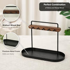 Shinpuru Key Holder Tray, Metal Stand, Walnut Wood Bar with 5 Hooks, Large - Image 3