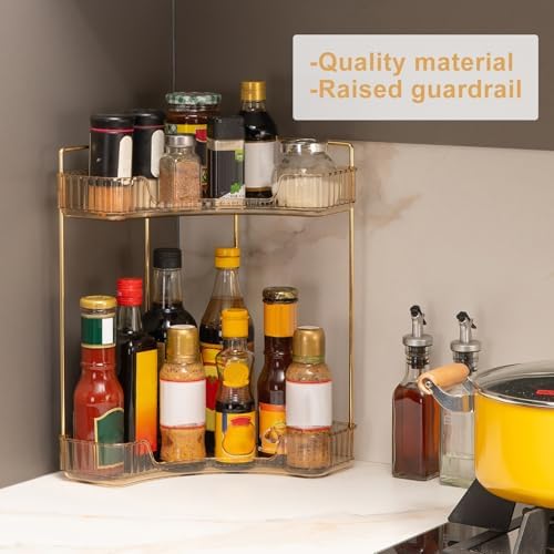 INVSSENE Corner Bathroom Countertop Organizer, Vanity Organizer Trays for Counter, Makeup Organizers, Perfume Tray, Skincare Shelf Storage Gifts for Women Girl Student (Yellow, 2 Tiers) - Image 5