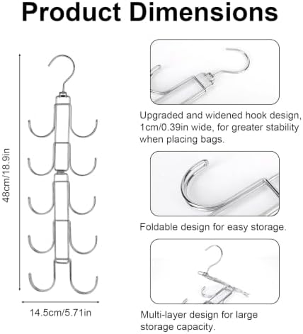 2pcs Purse Hangers for Closet with 20 Hooks Display Rack, Purse Organizer - Image 2