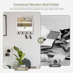 Nekon Mail Organizer with Drawer for Wall, Wooden Key Holder, White - Image 7