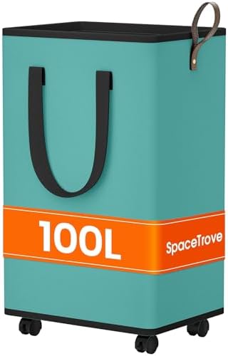 SpaceTrove Rolling Laundry Basket with Wheels, Laundry Hamper, 100L, Green by Unknown