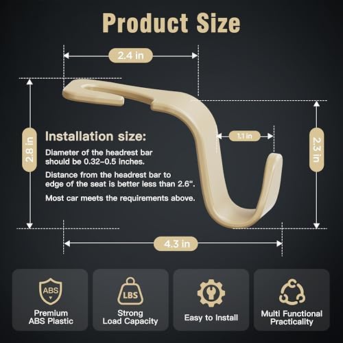 4-Pack Car Headrest Hooks Holds 55lbs Seat Storage Organizer for Bags - Image 6