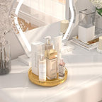 Oroyutor 9-Inch Oak Lazy Susan Vanity Tray with Gold Metal Rail - Image 3