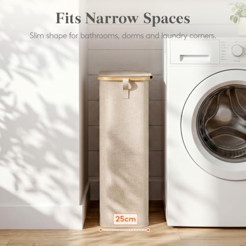 Lifewit 75L Slim Laundry Hamper with Lid and Removable Bag, Beige - Image 2