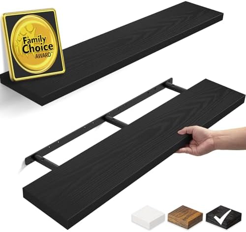 BAYKA Black Floating Shelves 47.2in, Set of 2, Wall Mounted for Wall Decor by Bayka