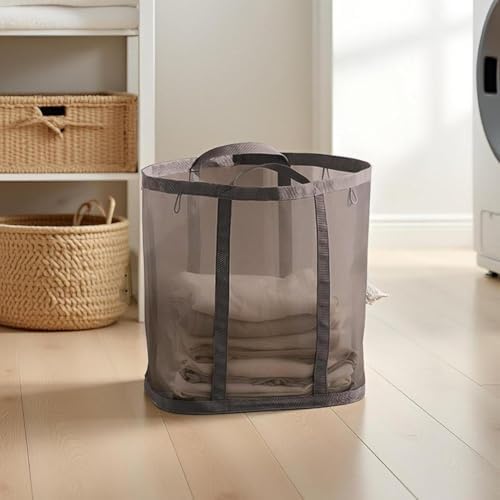 Mesh Bag with Handles, Collapsible Laundry Basket, Foldable Laundry Bag, Breathable Folding Beach Bag,Space-saving Travel Tote Bags (2, Brown) - Image 3