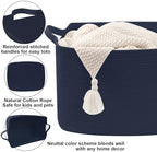 96L Woven Laundry Basket with Handles, Extra Blanket Basket,Navy - Image 3