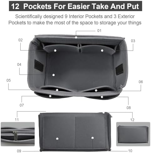 OMYSTYLE Purse Organizer Insert, Felt Tote Bag Organizer Insert with 5 Sizes, Handbag Dividers for Inside Purse, Compatible with Longchamp, Neverful, Speedy and More - Image 2