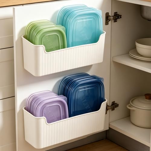 Rainmae 2 Pack Kitchen Cabinet Door Organizer, Lid Organizer Inside Cabinet Wall Mounted Plastic Storage Box Under Sink Door Organizer Lunchbox Lid Container for Kitchen Bathroom Organization by Rainmae