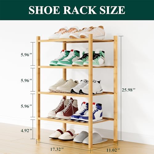 Smiry Bamboo Shoe Rack, 8 Vertical Slats, 4 Tier - 17.3" Wide, Natural - Image 2