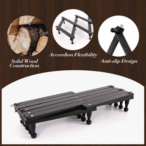 SCUNDA Accordion Wall Hanger with 16 Hooks, Wooden Wall Expandable Coat Rack for Coat, Hats, Baseball Caps, Coffee Mug, Jewelry(Black) - Image 2