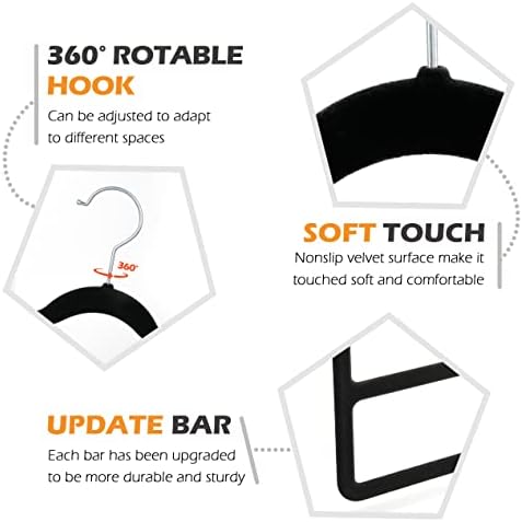 Velvet Pant Clothes Hanger Space Saving Non Slip Hanger Jean Slack Hangers | Multiple Velvet Hanger Closet Organizer Storage and Organization for Jeans,Scarf,Tie(Black,3) - Image 5