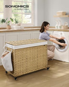 SONGMICS Rolling Laundry Hamper with Lid, 210 L 4-Section Synthetic Rattan - Image 2
