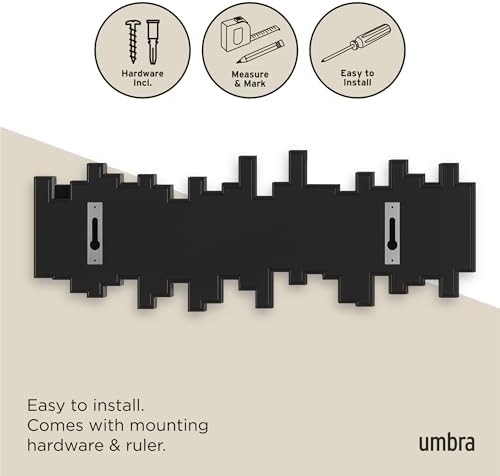Umbra Sticks Wall Mount Coat Rack, 5 Hook Retractable Pegs, Black - Image 6