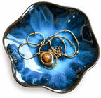 Lotus Leaf Shape Jewelry Dish Tray,Ceramic Blue Trinket Tray(Blue) by GISK