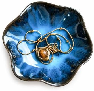 Lotus Leaf Shape Jewelry Dish Tray,Ceramic Blue Trinket Tray(Blue) by GISK