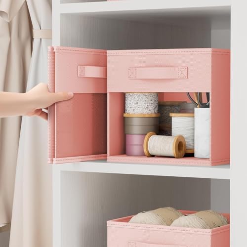 DIMJ Storage Cubes, Cube Storage Bin, 10 Pack Foldable Baskets with Window, Closet Storage Bins with Handle, 11x 11 inch Storage Cubes for Clothes, Toys, Books (Pink) - Image 4