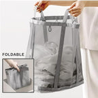 Mesh Bag with Handles, Collapsible Laundry Basket, Foldable Laundry Bag, Breathable Folding Beach Bag,Space-saving Travel Tote Bags (2, Grey) - Image 6