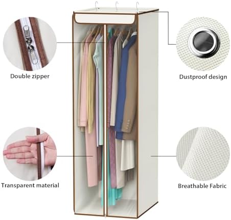Univivi Garment Bags for Hanging Clothes, Cloth Bag 54 In, 2 PCS, Beige - Image 3