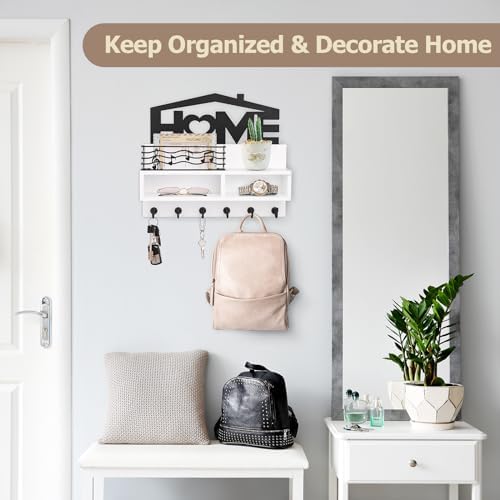 VIS'V Key Holder Wall Mount, Decorative Wood Mail and Key Organizer, White - Image 2