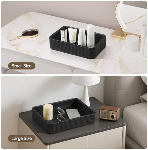 Desk Organizer Tray, PU Leather Nightstand Organizer, Black 2-Pack - Image 5